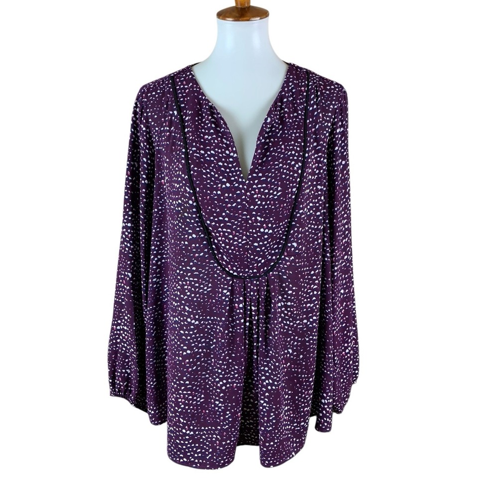 Marybelle Purple Animal Print‎ Long Sleeve Boho Blouse Flowy Tunic 2X